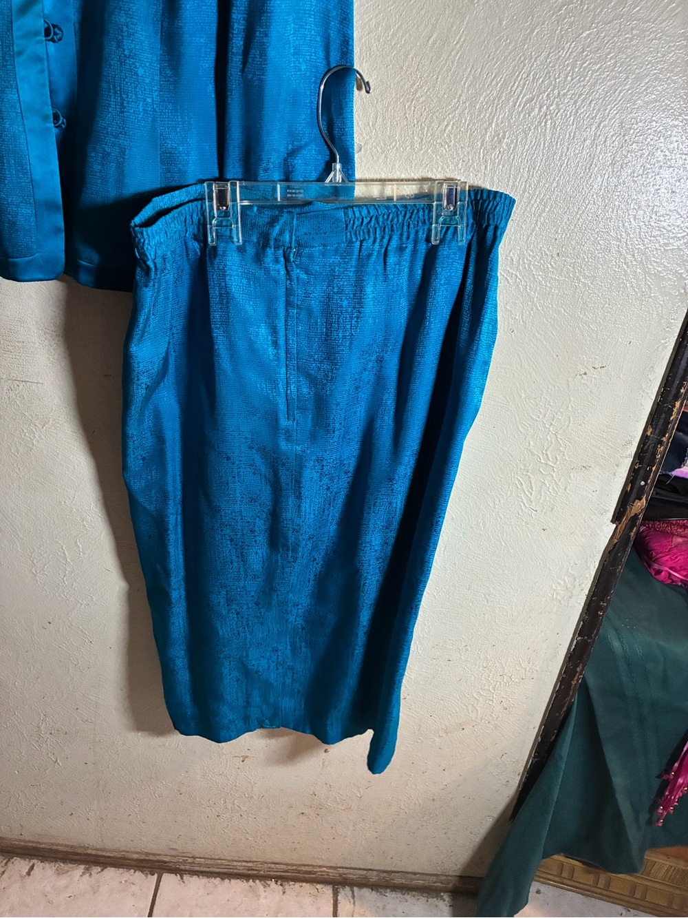 Silk Teal Button-Up Jacket & Skirt Set - Picture 12 of 14